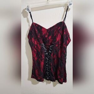 Women's Red w/Black Lace Bustierre Style Tank Top Size XL